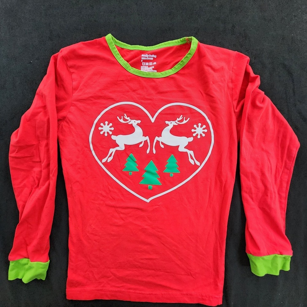 Christmas Tree Reindeer Red Long Sleeve Pajama Top Women's S